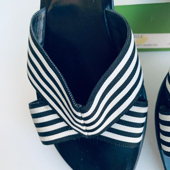 Kate Spade Myrna Sandal Black White Ribbon Stripe Size 8 M - Picture 5 of 9